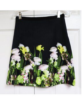 Victoria Beckham for Target XS Black Floral A-Line Skirt